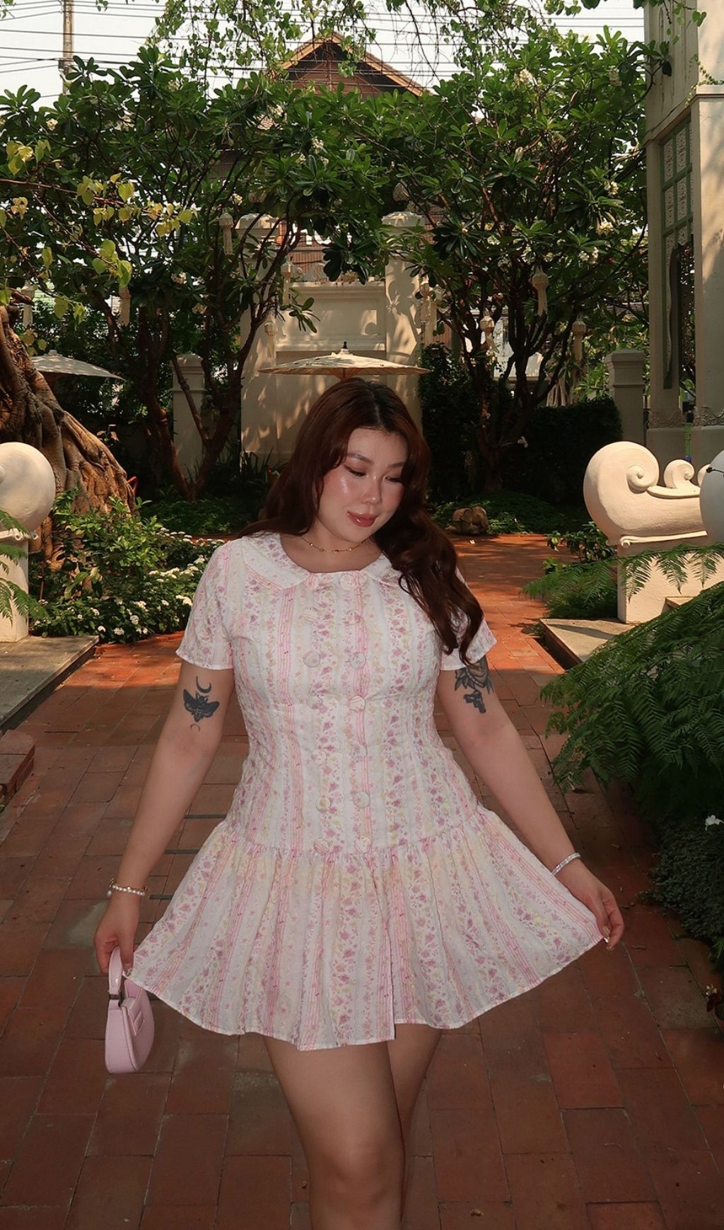 Laibah Pink Floral Plus Size Mini Dress