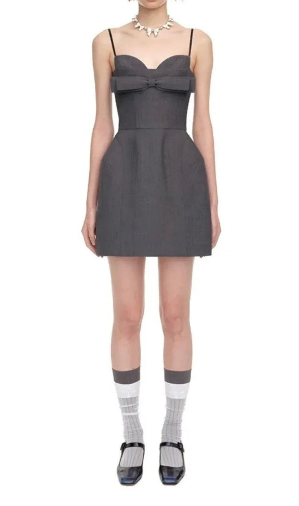 Arabela Bow-Front Grey Mini Dress - Chic Sweetheart Cocktail & Party