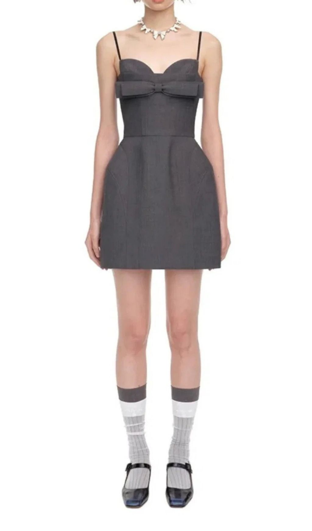 Arabela Bow-Front Grey Mini Dress - Chic Sweetheart Cocktail & Party