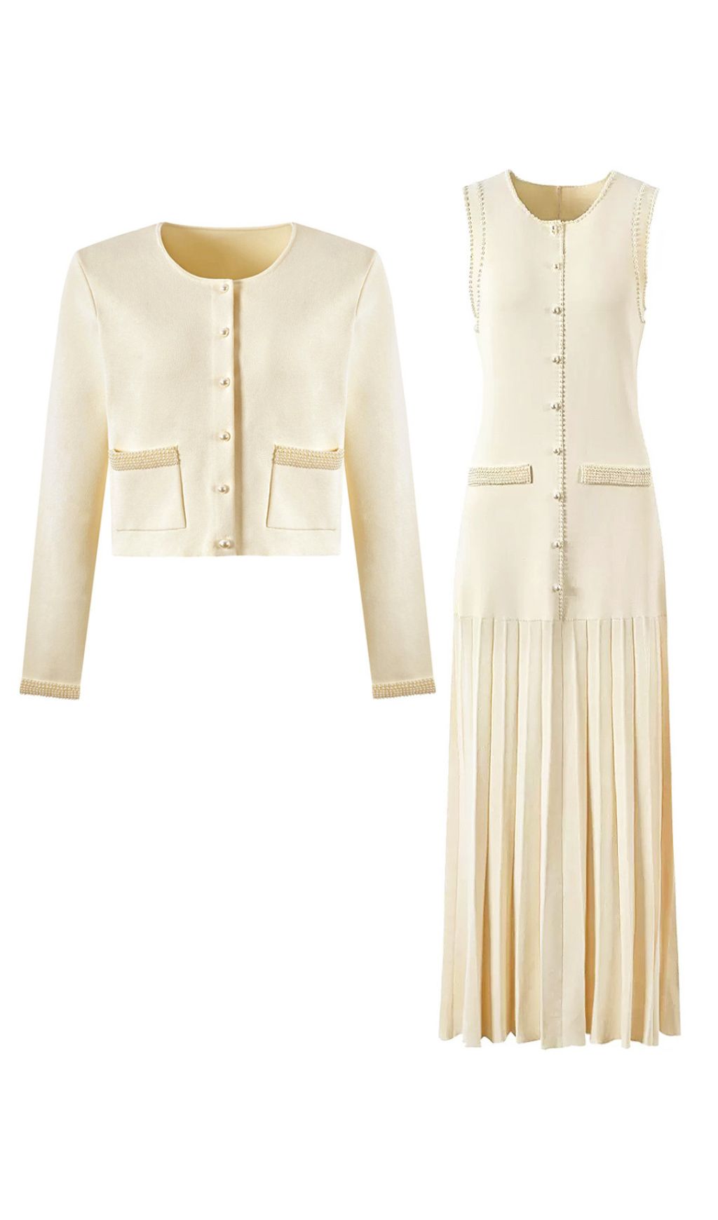 Fatin Knit Beaded Cardigan & Midi Dress