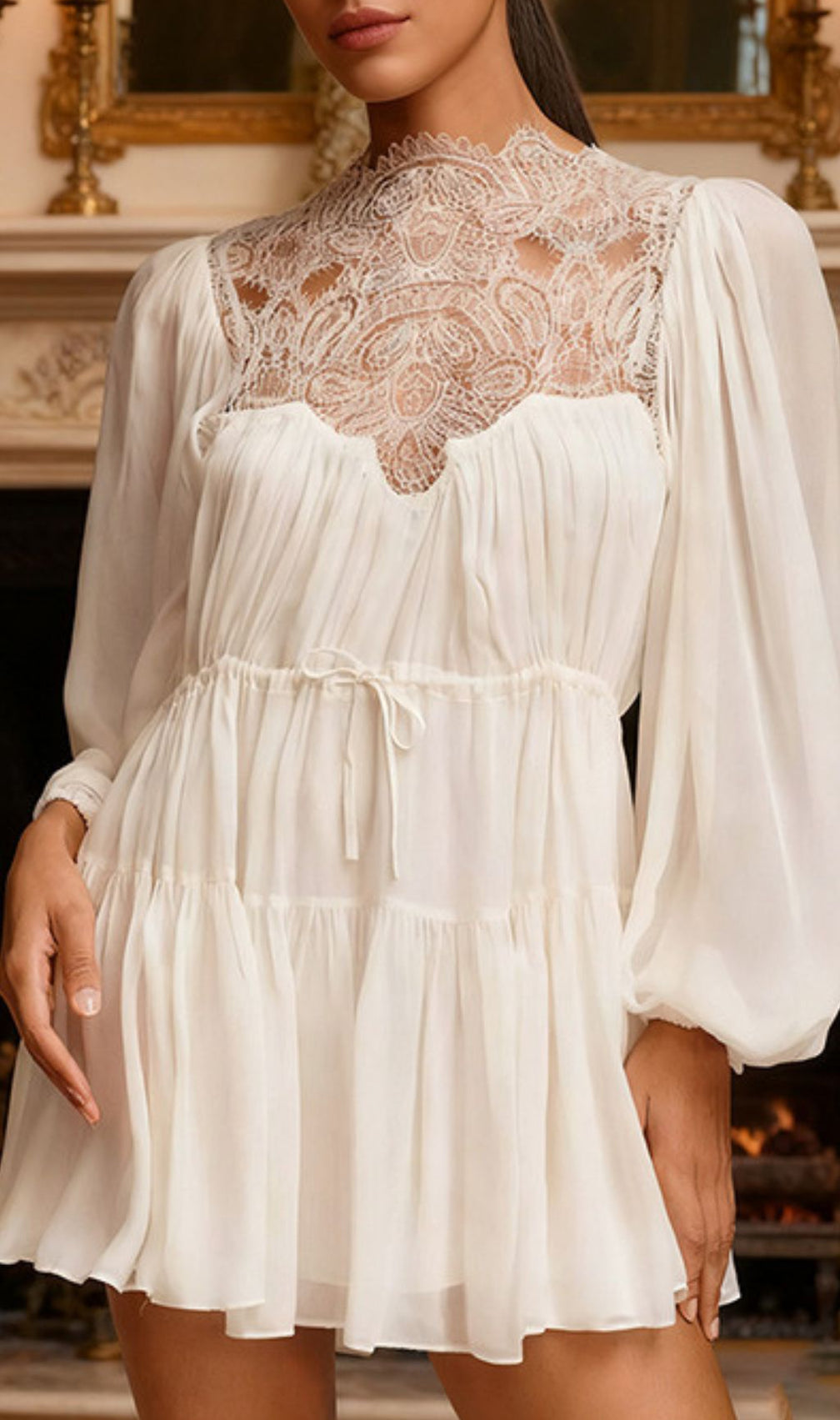 Ilan Allure Black Lace Mock Neck Mini Dress - Elegant Long Sleeve Style