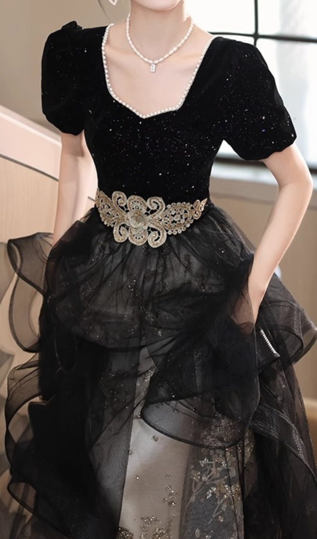 Chisuzu Black Sequin Mesh Maxi Dress