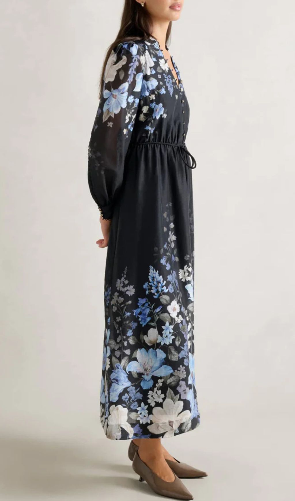 Gayatri Flower Printed Long Sleeve Midi Dress