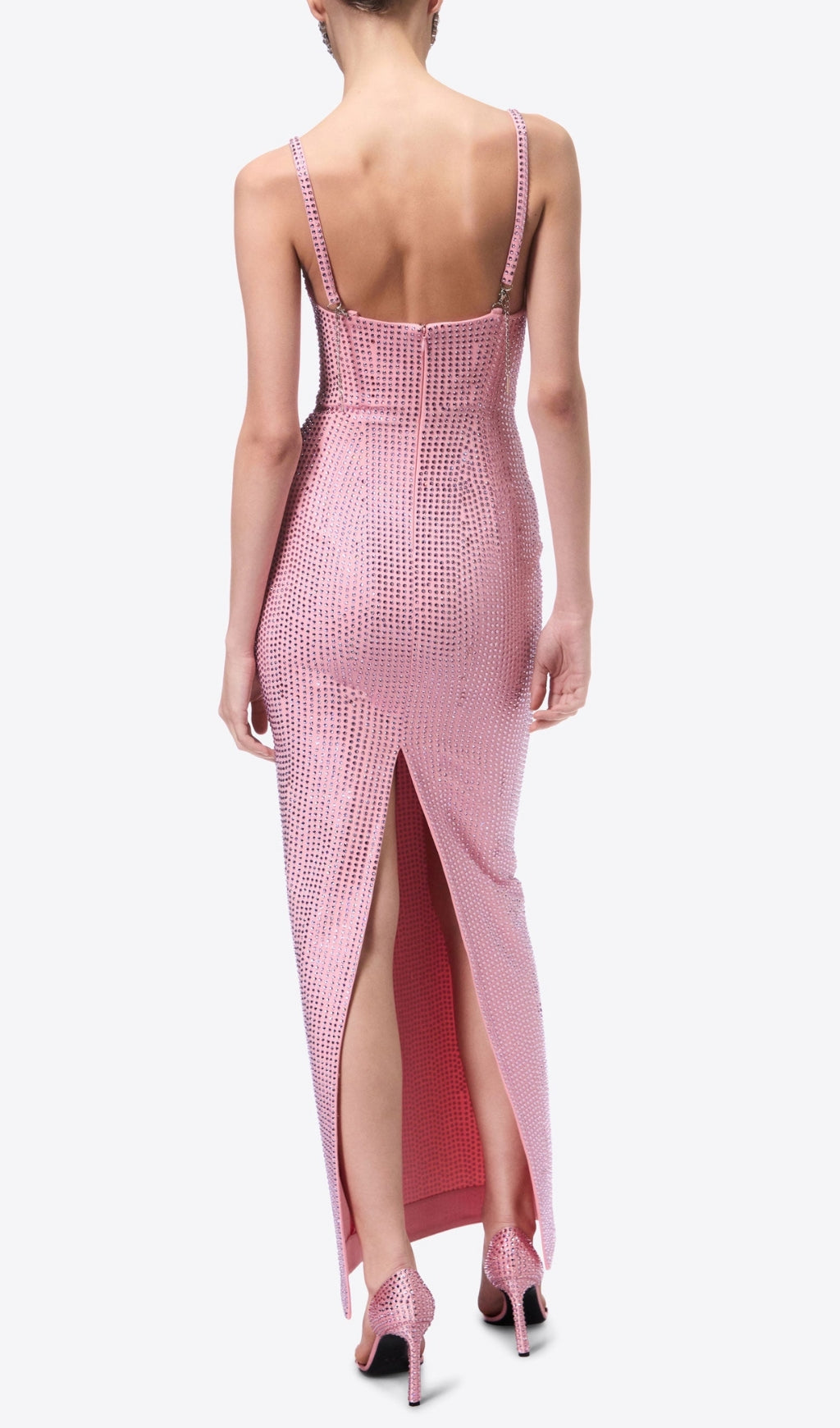 Basima Pink Strappy Embellished Maxi Dress