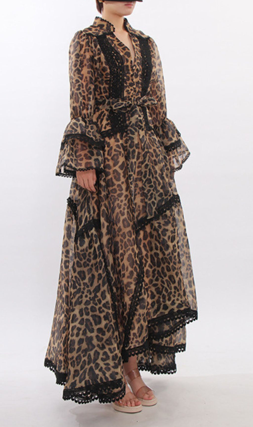 Jasna Women's Fierce Elegance Leopard Print Maxi Dress with Lace Trim