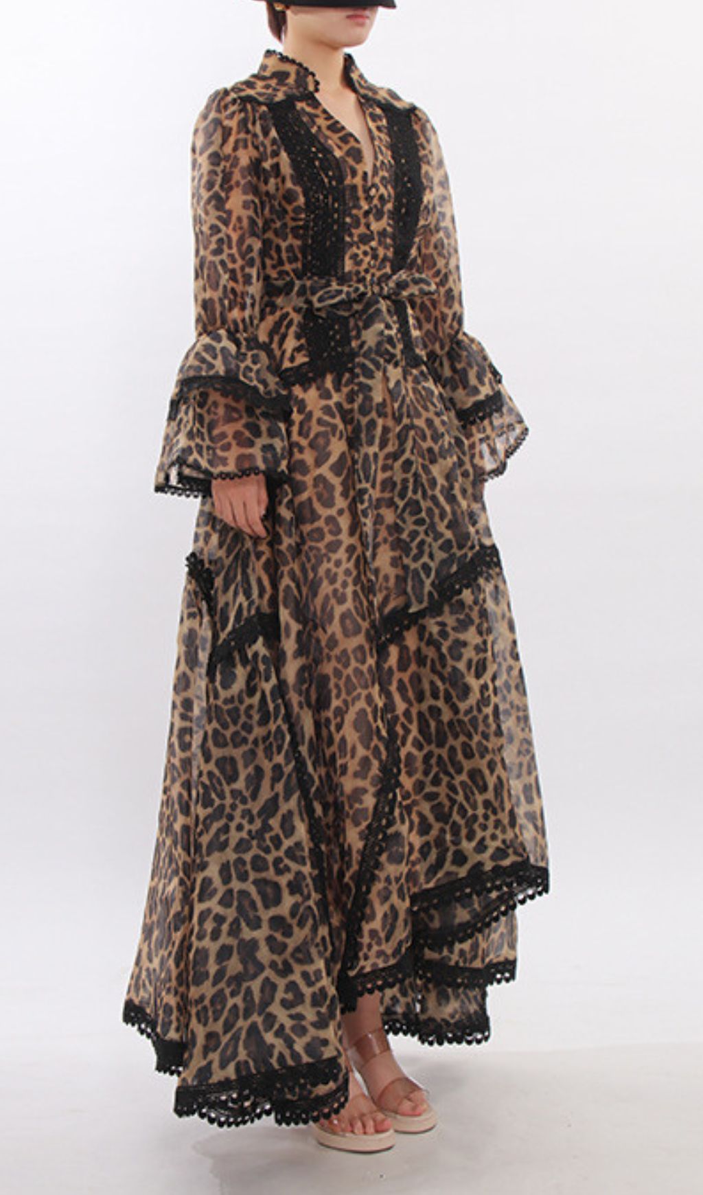 Jasna Women's Fierce Elegance Leopard Print Maxi Dress with Lace Trim