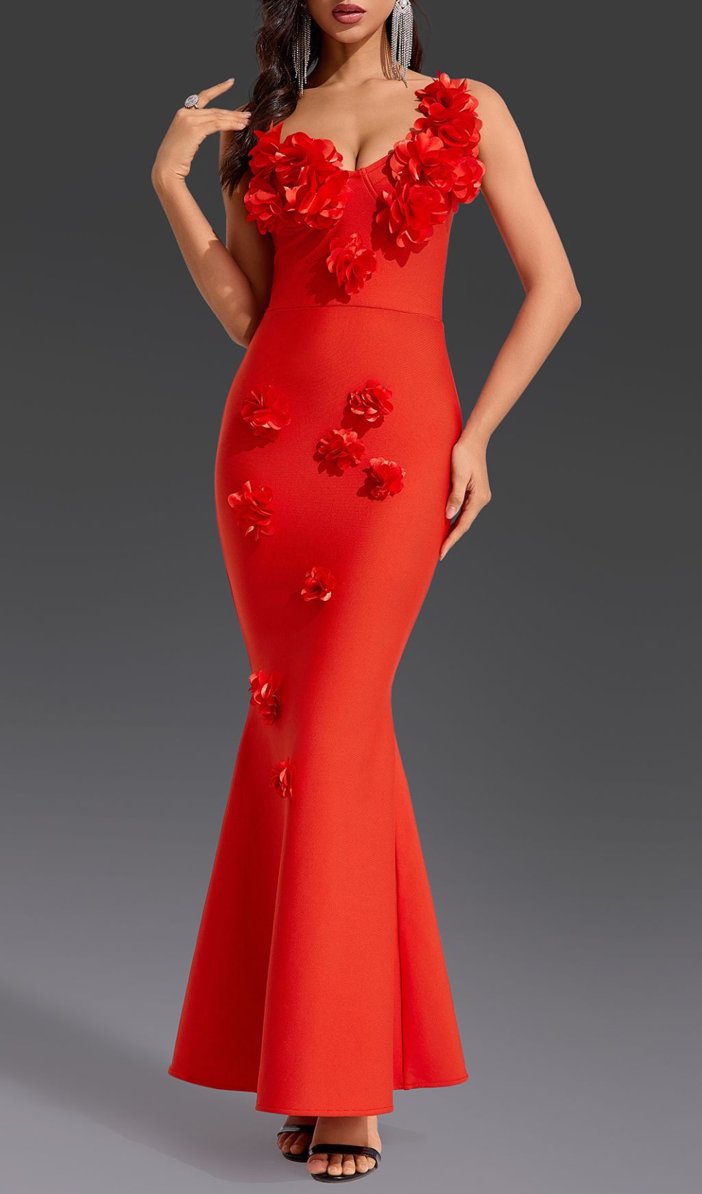 Eluned Red Flower Bandage Maxi Dress