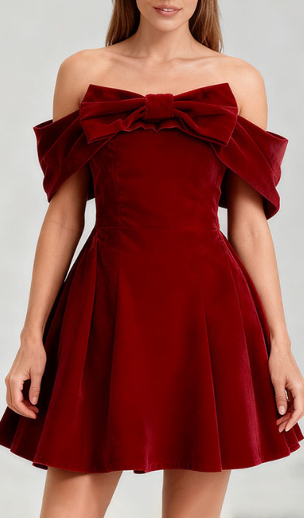 Isthia Luxe Velvet Off-Shoulder Mini Dress with Statement Bow