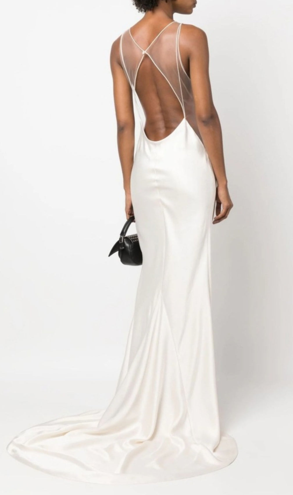 Bronia White Mesh Backless Wedding Dress