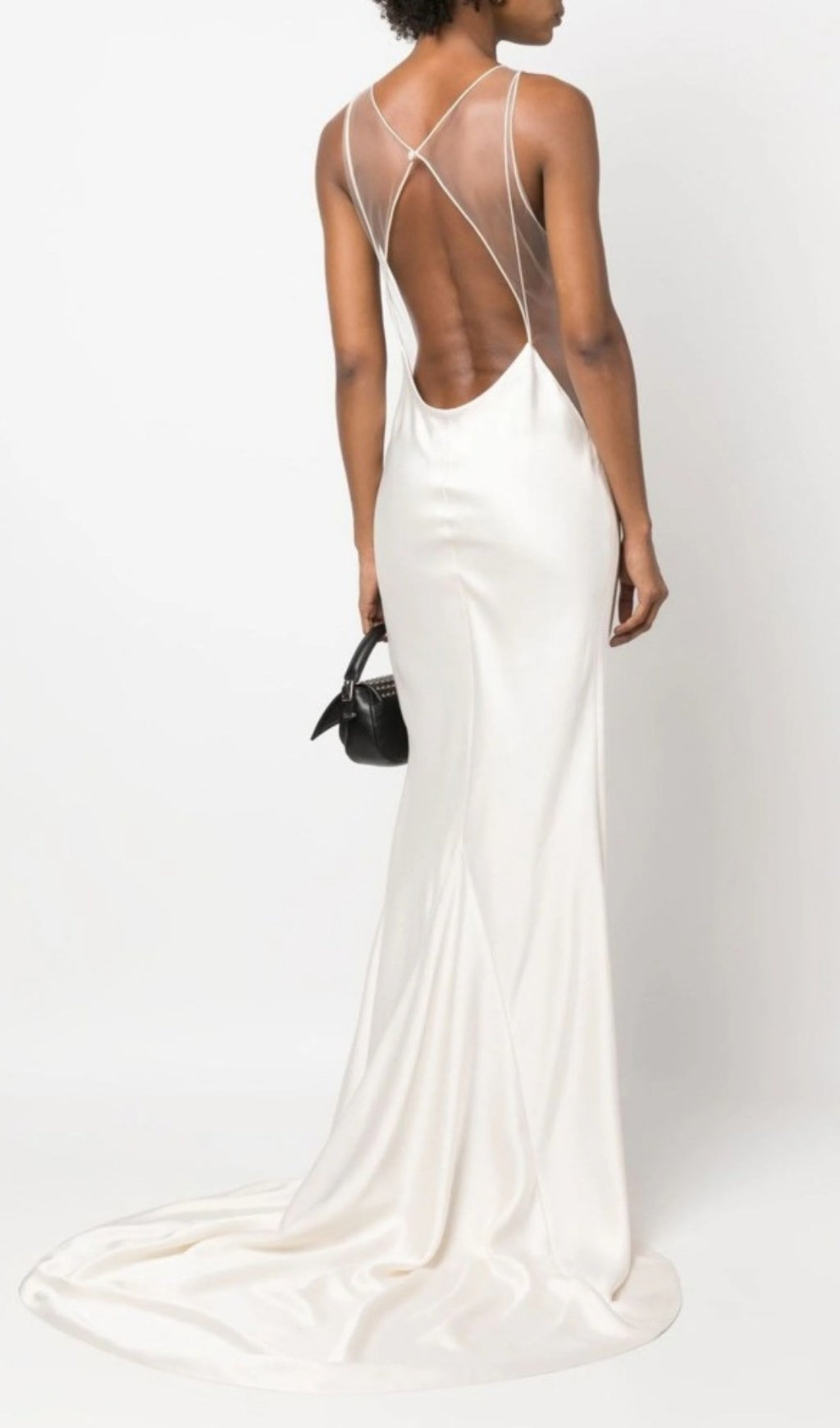 Bronia White Mesh Backless Wedding Dress