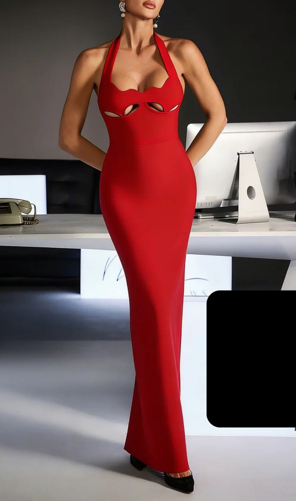 Ferid Siren Red Halterneck Cutout Bandage Maxi Dress