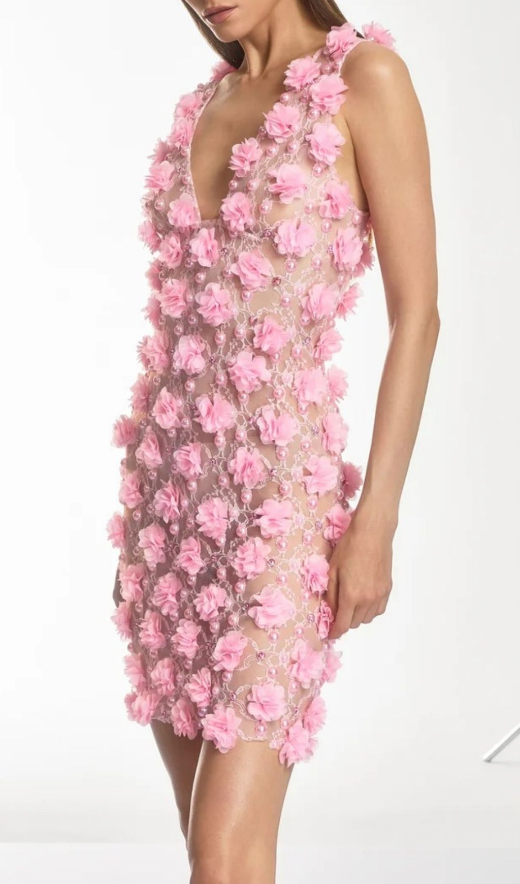 Dalal Sheer Floral Pearl Mini Dress - Romantic & Chic