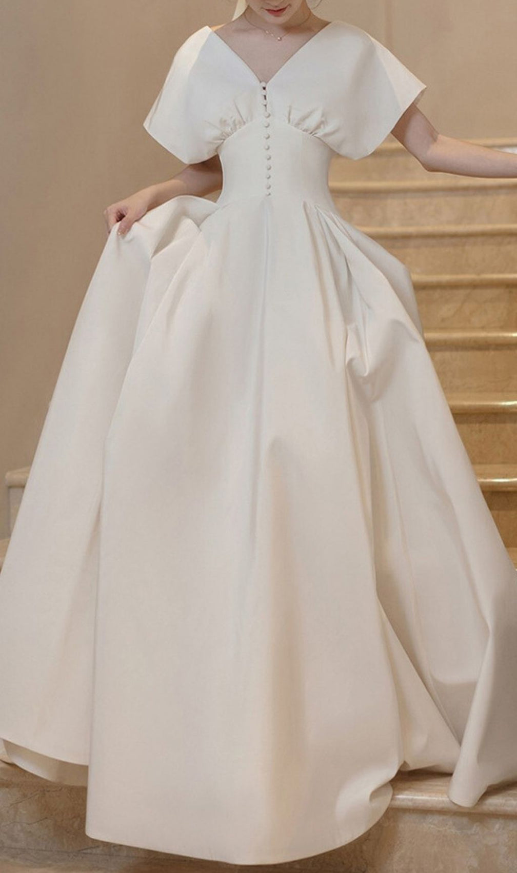 Karlene Timeless White V-Neck Maxi Dress | Elegant 'Old Money' Gown