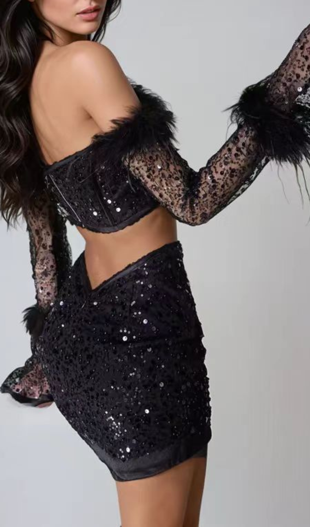 Galilhai Black Sequin Corset Top & Mini Skirt