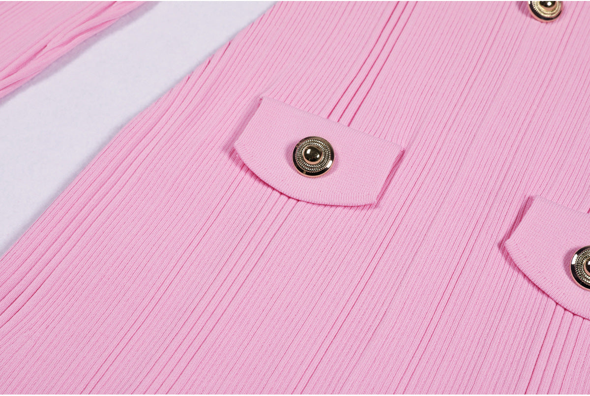 Clidhna Long Sleeve Button Knit Midi Dress