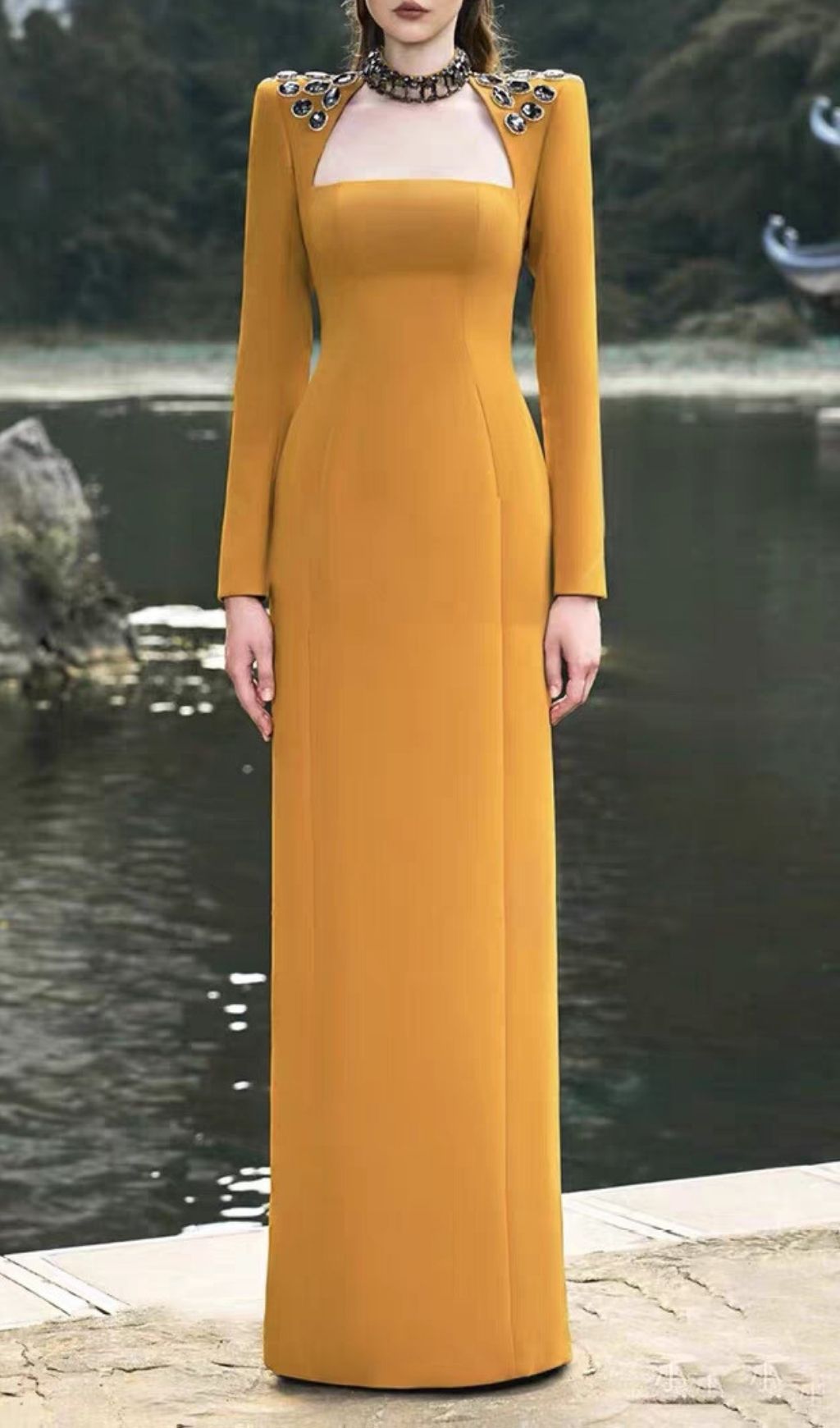 Kellyn Rhinestone Long Sleeve Maxi Dress