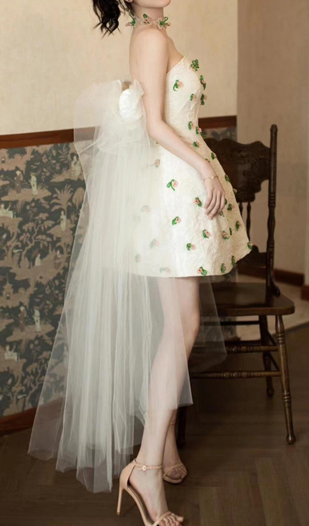 Dalila Strapless Embellished Mesh Mini Dress