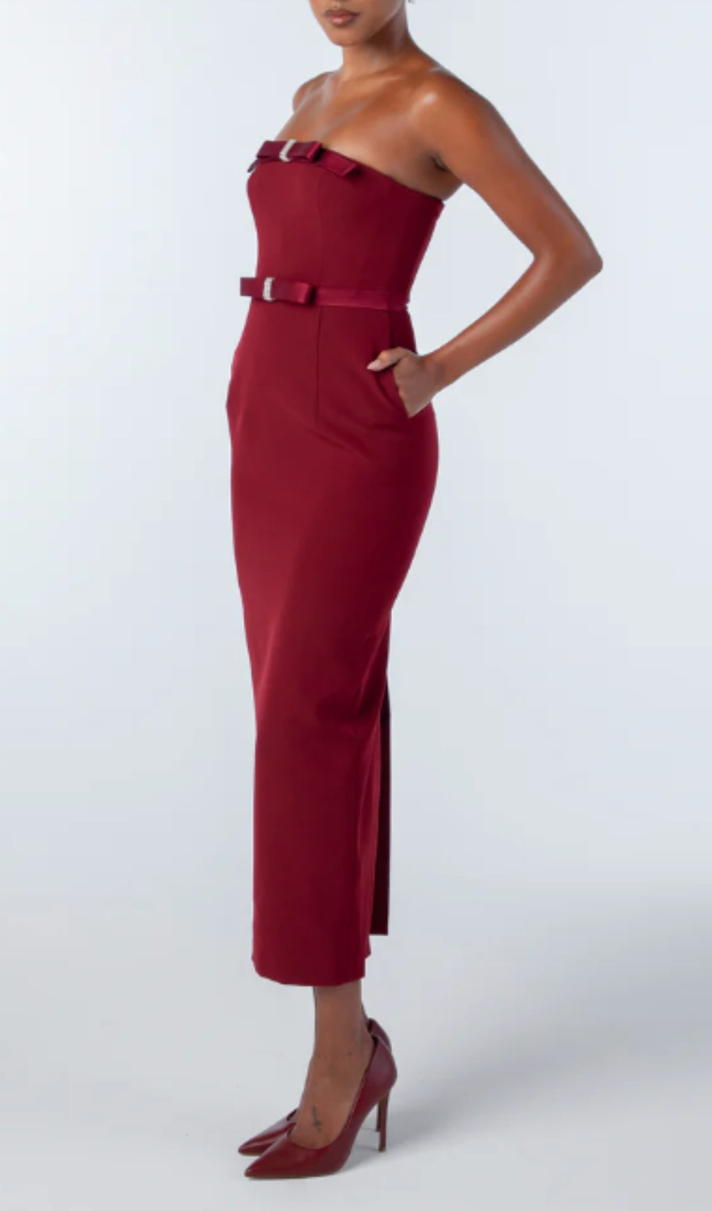 Drea Red Strapless Midi Dress