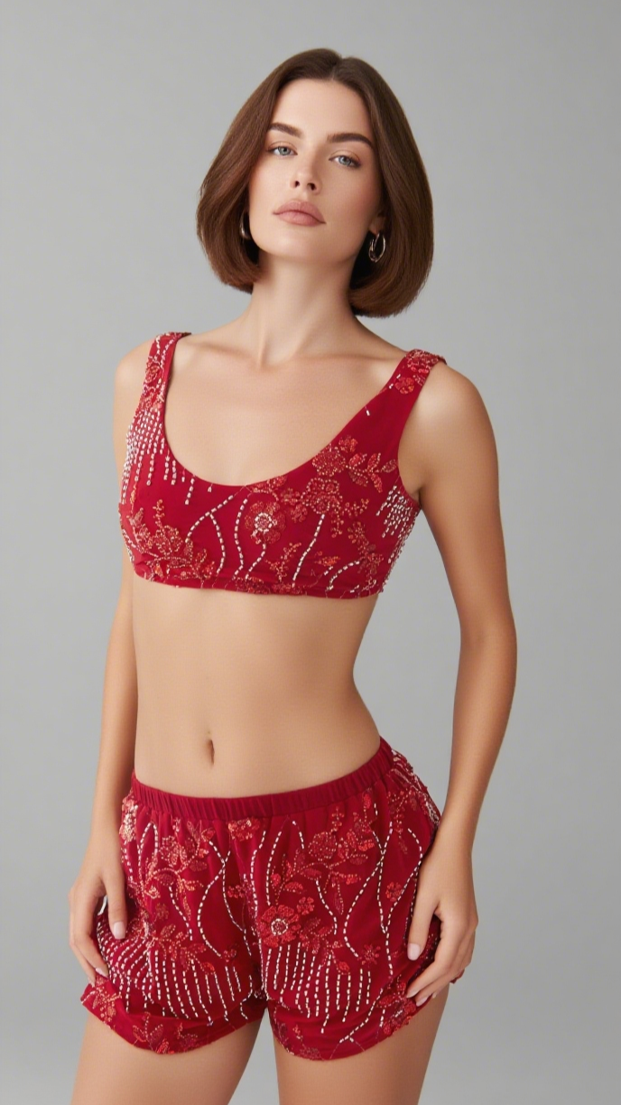 Mercer Sequin Bralette - Red