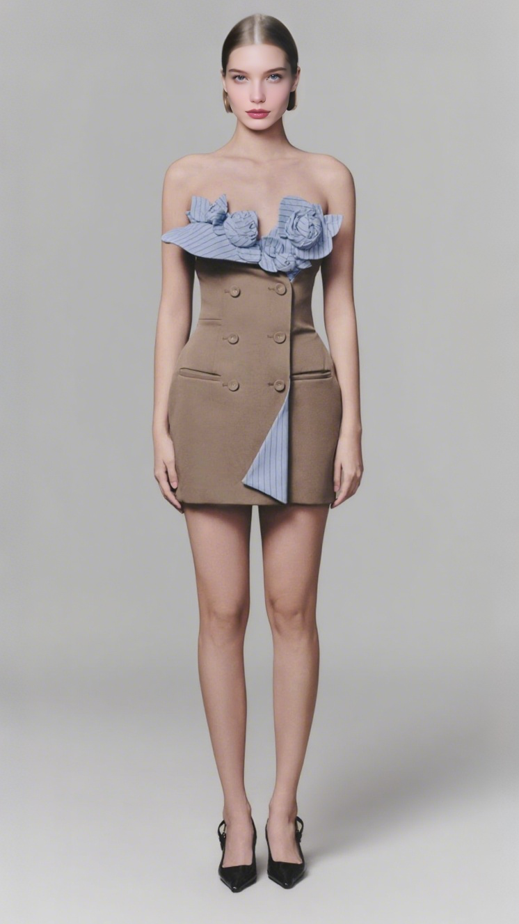 3D flowers Bustier Mini Dress