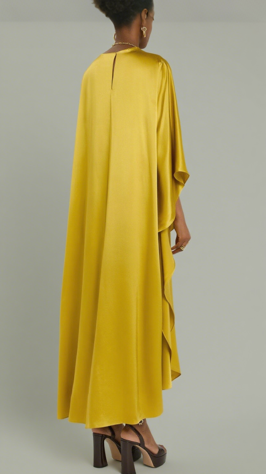 Yellow Draped Silk Maxi Dress
