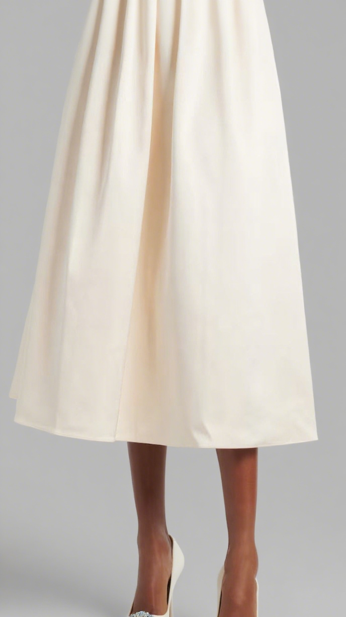 polly floral-appliqu¨¦ satin midi dress in ivory