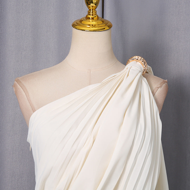 Jenise Grecian Goddess One-Shoulder Ruched Maxi Dress