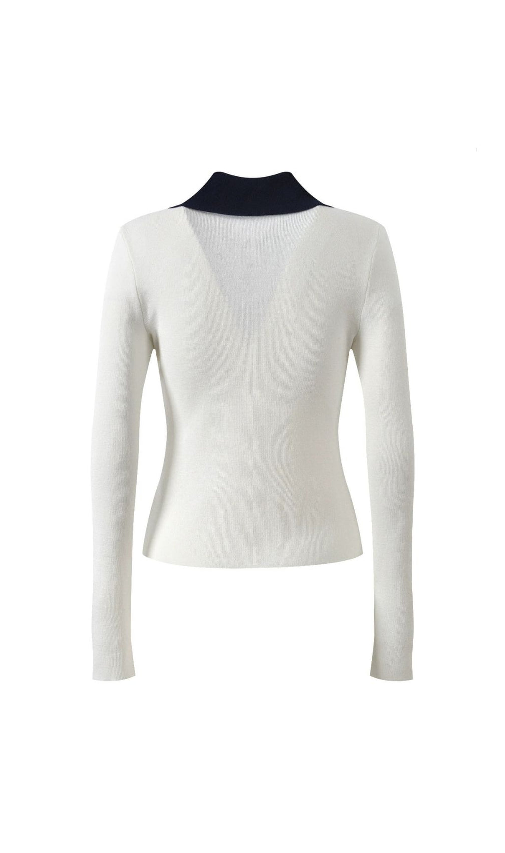 Haide Women's Chic Contrast Collar Long Sleeve Knit Polo Top