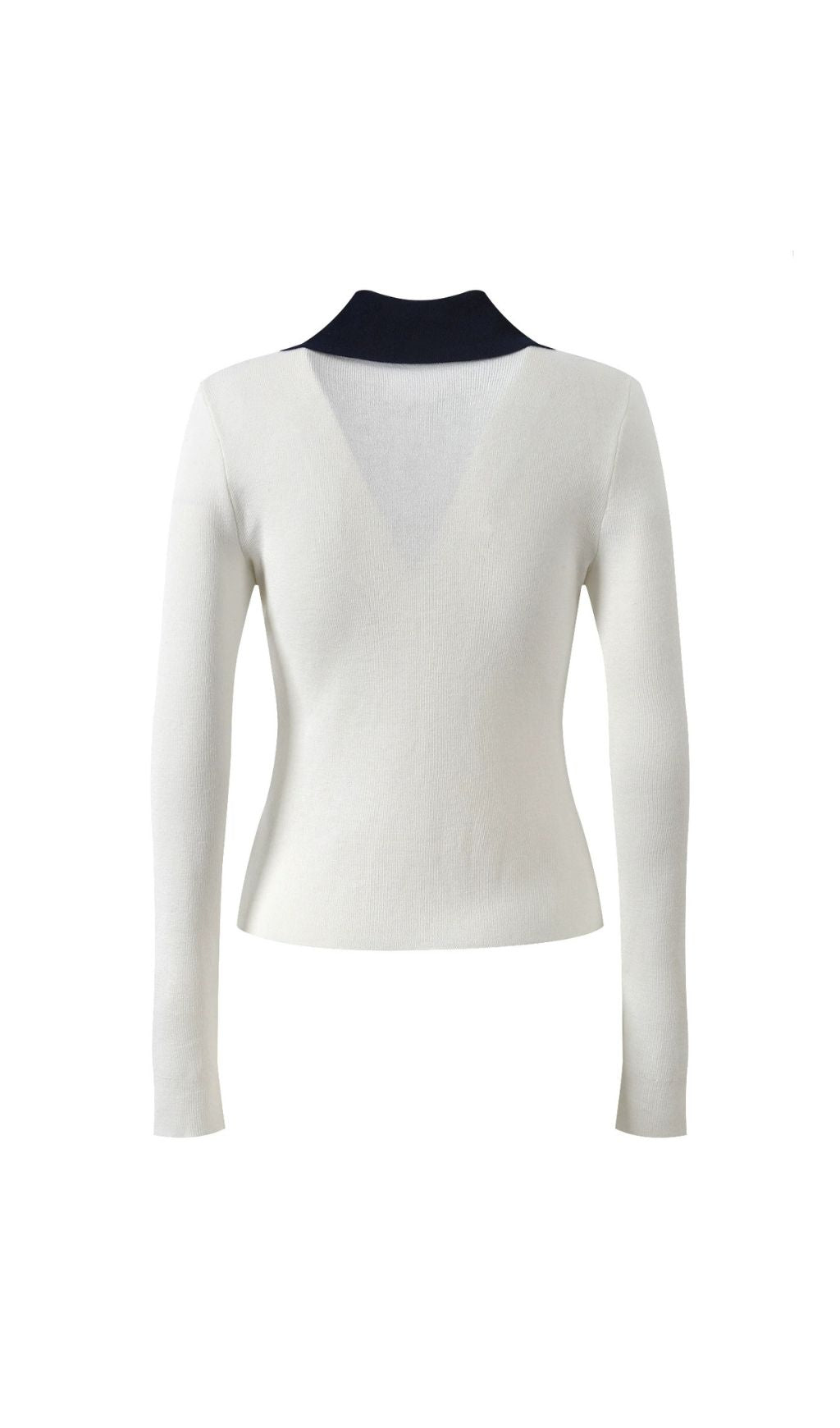 Haide Women's Chic Contrast Collar Long Sleeve Knit Polo Top