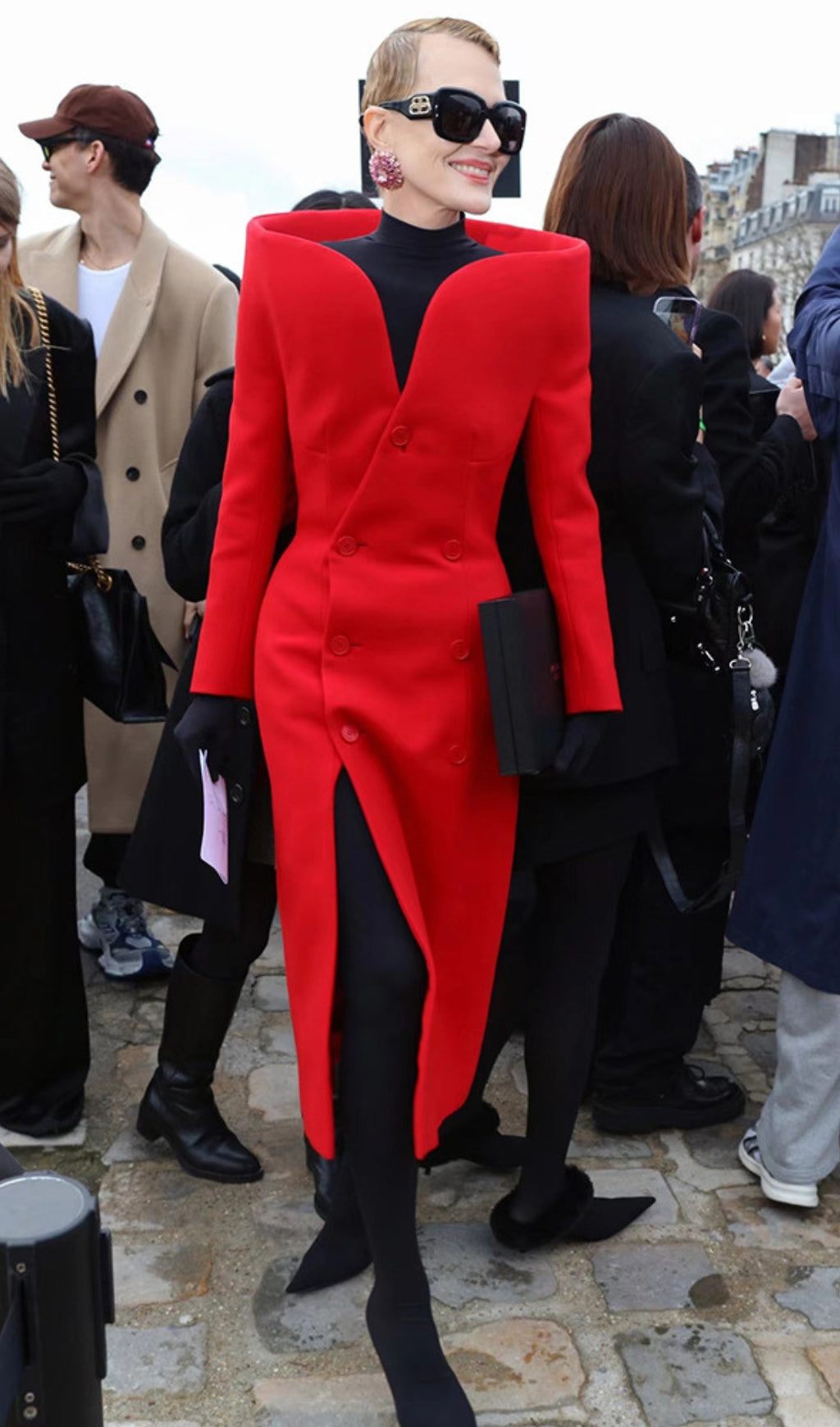 Brittania Red V-Neck Long Sleeve Midi Blazer Dress