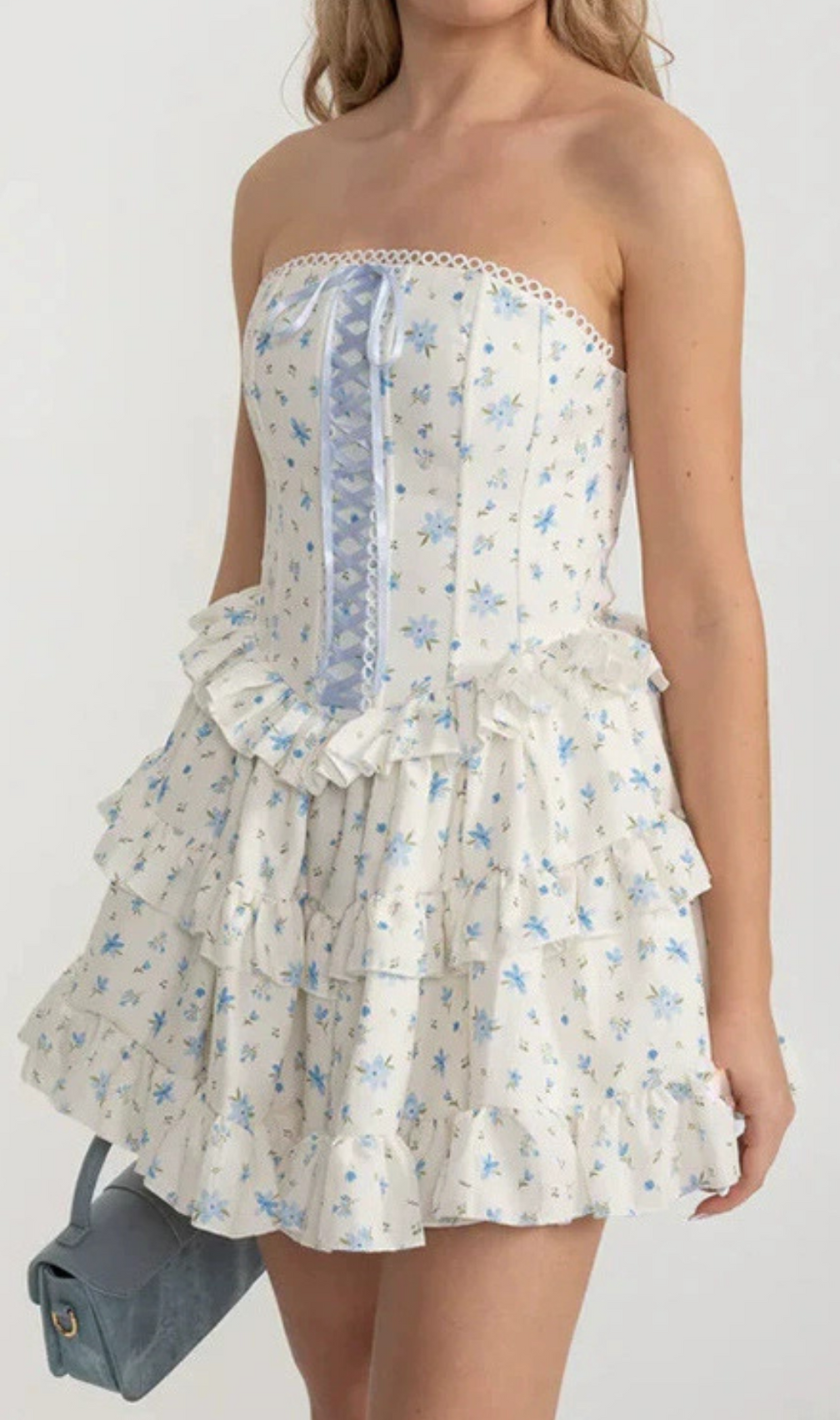 Hammond Blue Strapless Floral Mini Dress