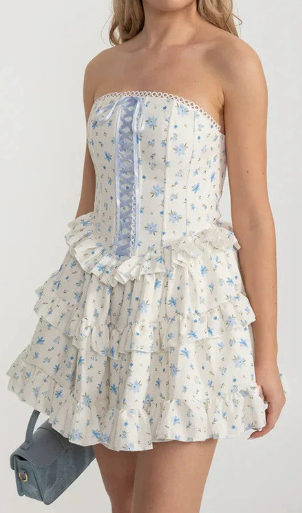Hammond Blue Strapless Floral Mini Dress