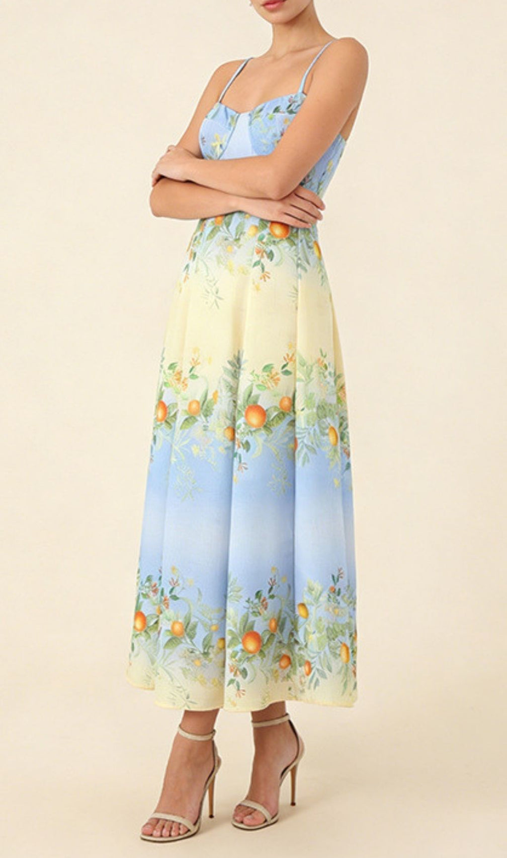 Kevina Sweetheart Ombre Floral & Orange Print Midi Dress