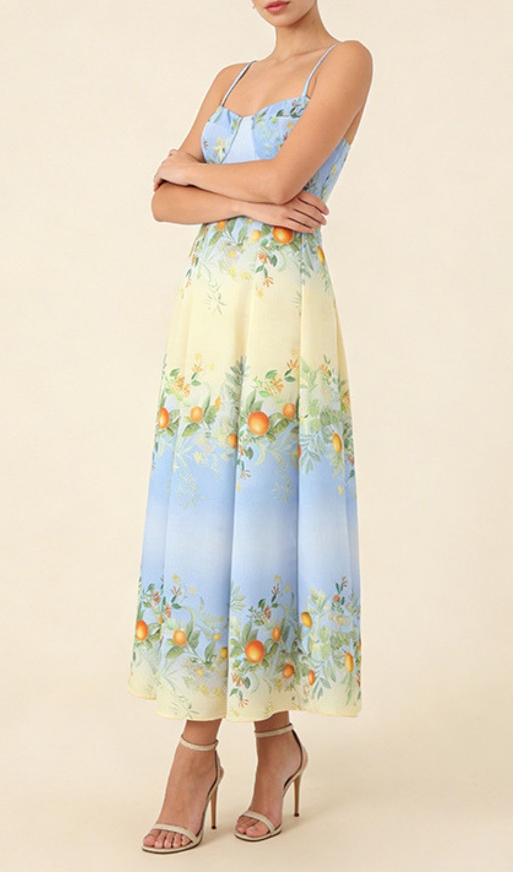 Kevina Sweetheart Ombre Floral & Orange Print Midi Dress