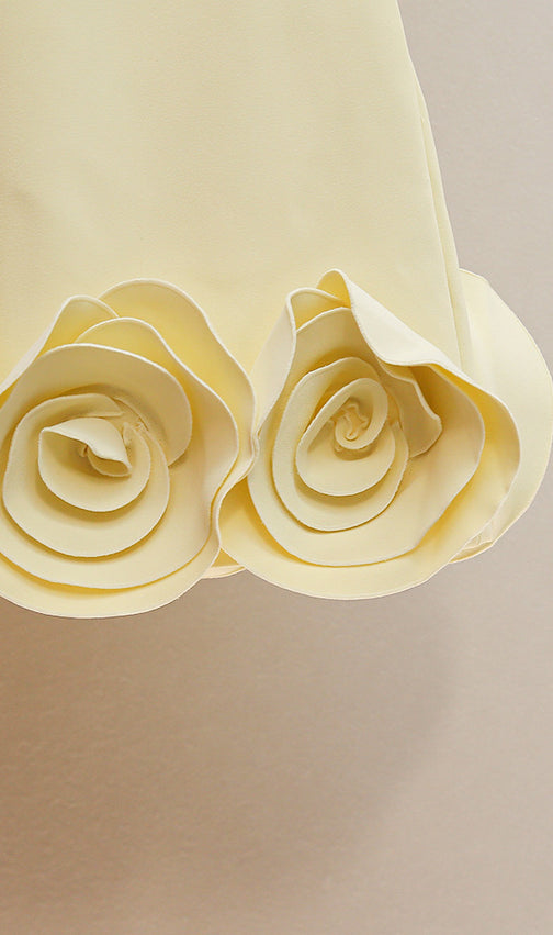 Havily Chic Yellow 3D Rosette Mini Dress | Elegant Floral Applique