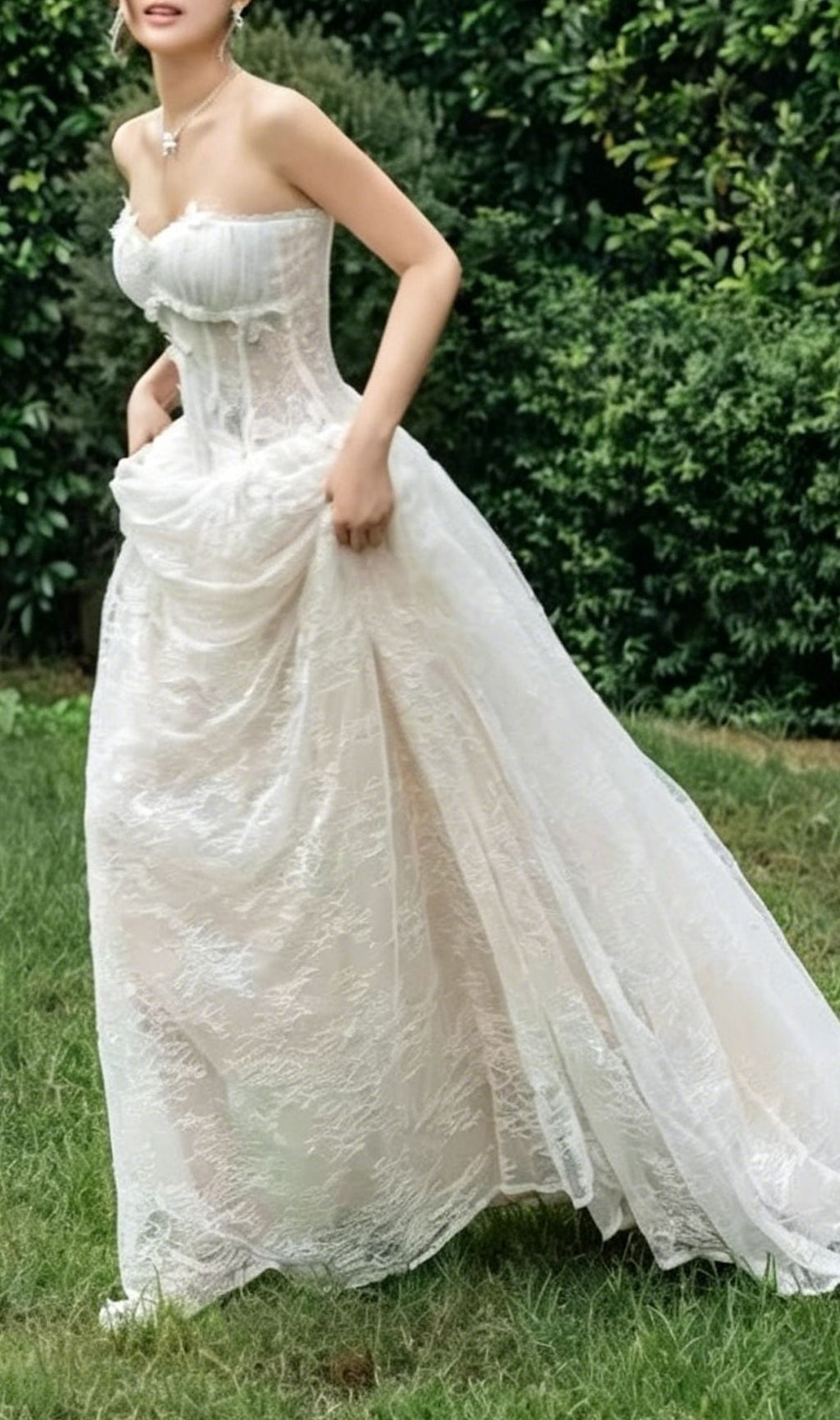 Sally 3D Butterfly Waist-Cinching Strapless Lace Maxi Dress