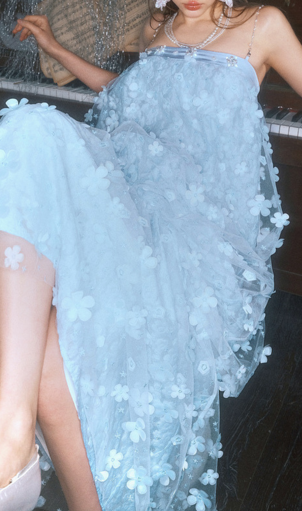 Harsha Blue Flower Embellished Maxi Dress