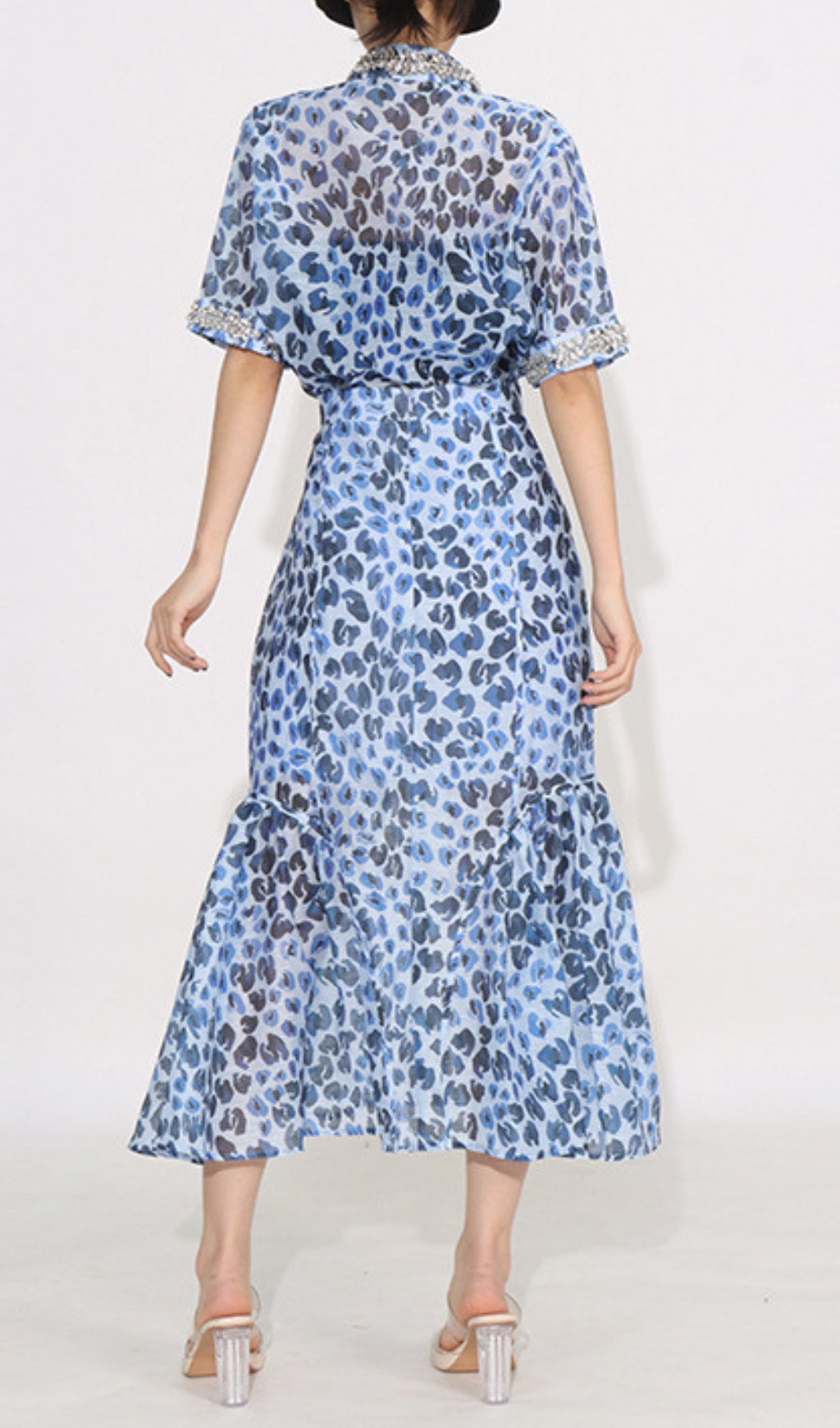 Dympna Blue Printed Diamond Midi Dress