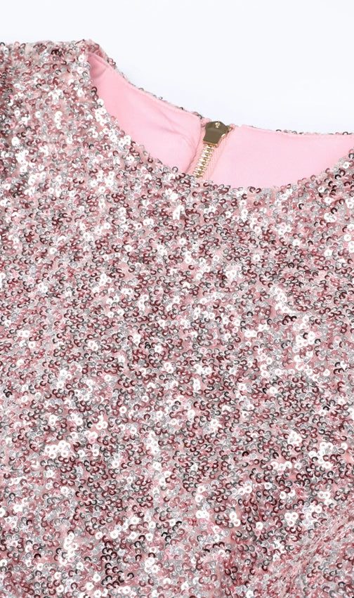 Kindred Pink Sequin Long Sleeve Mini Dress - Glamorous Party Style