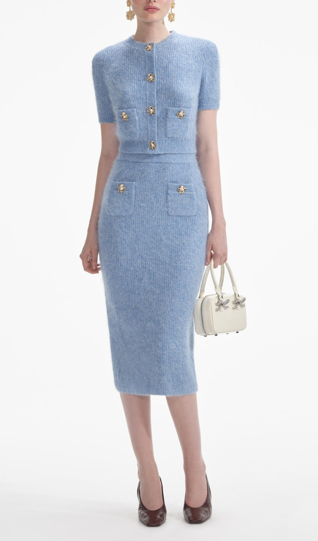 Blue Soft Knit Midi Skirt