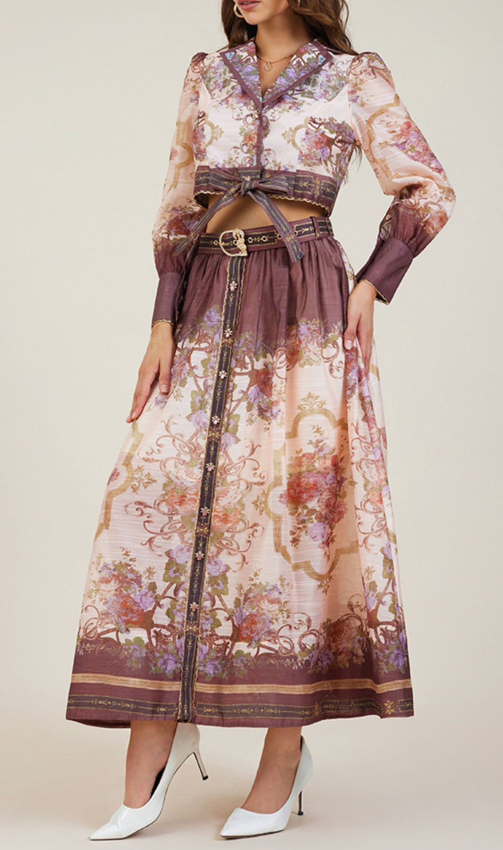 Gretchen Flower Printed Long Sleeve Blouse & Skirt Set