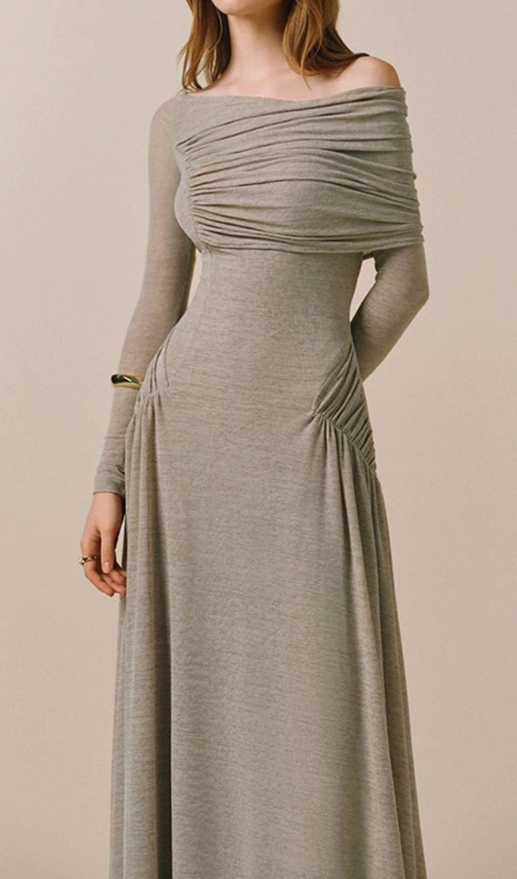 Gaia Ruched Long Sleeve Maxi Dress