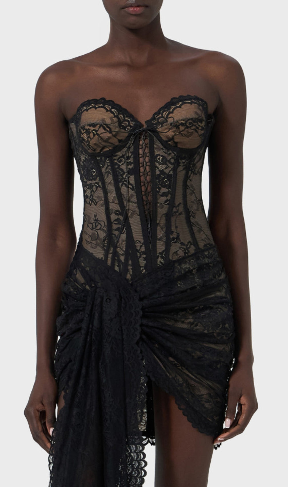 Dusana Black Strapless Lace Corset Mini Dress