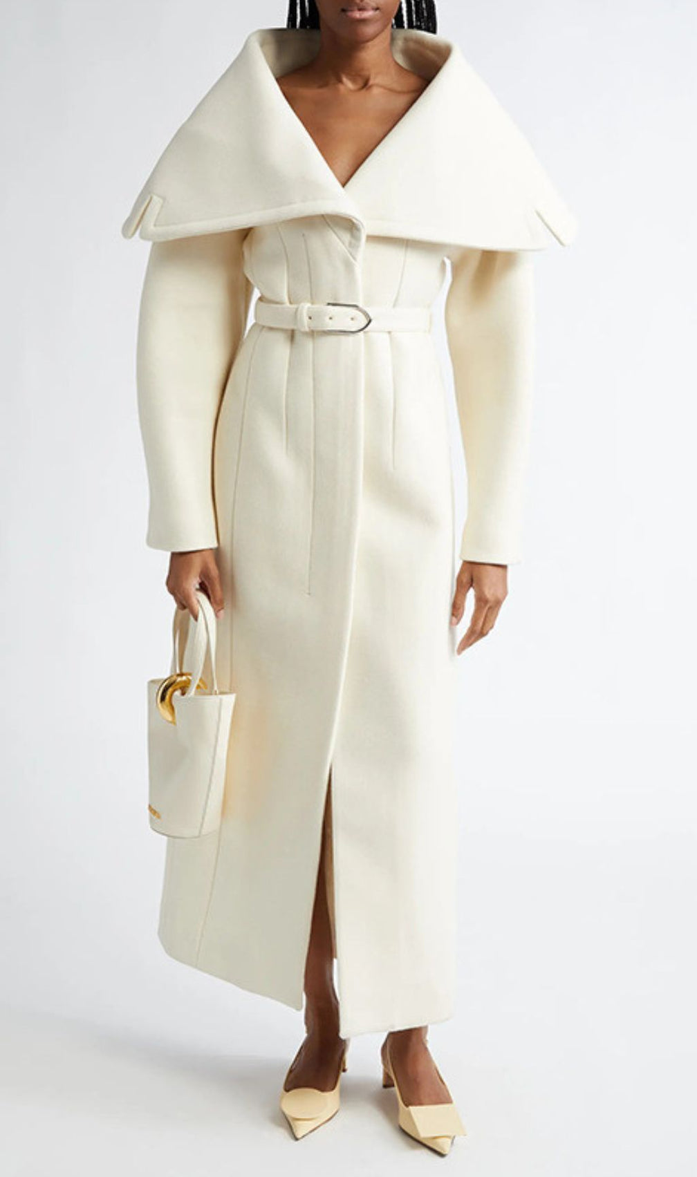 Izabella Luxe Belted Maxi Coat - Draped Collar & Tailored Elegance