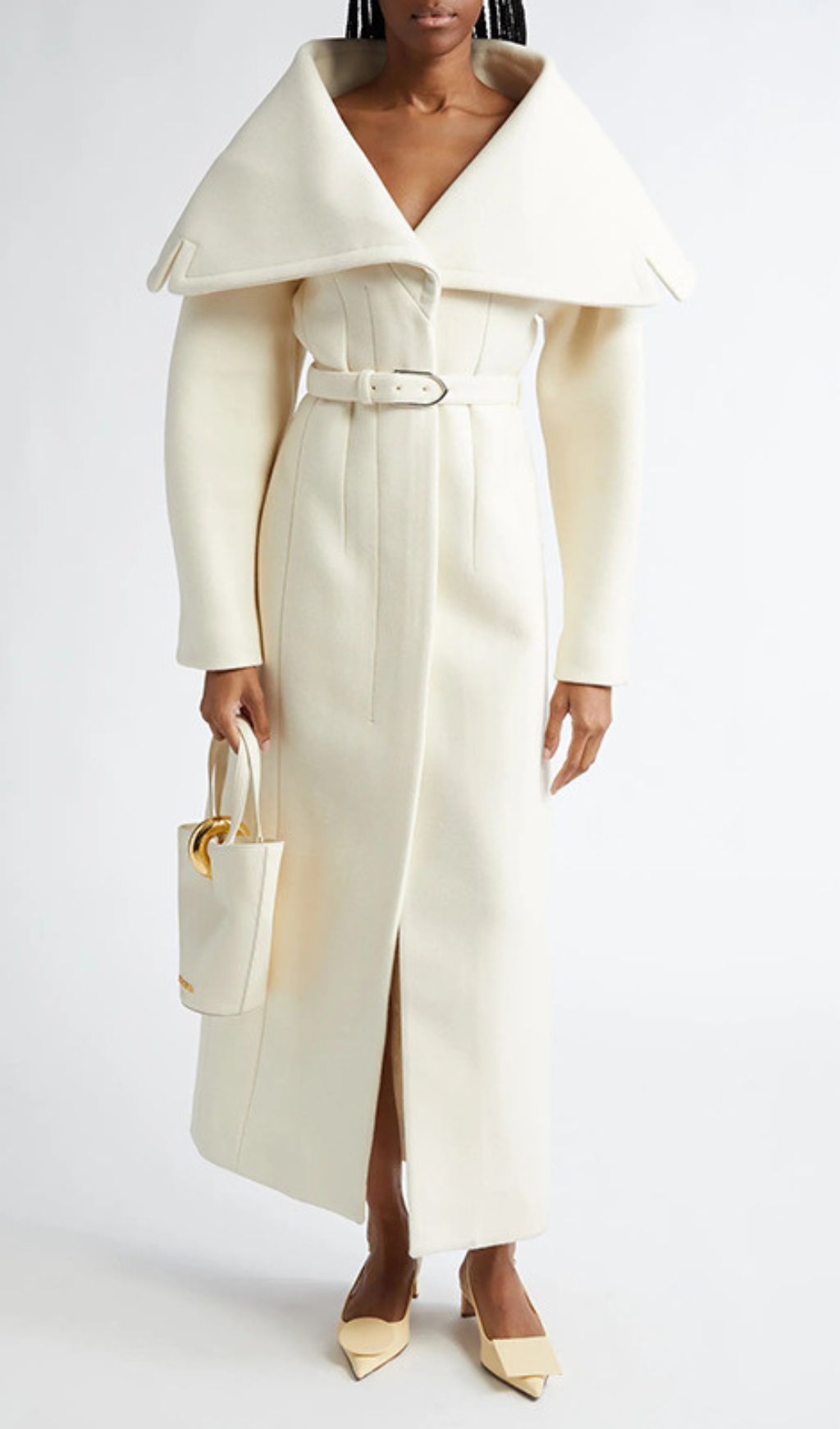 Izabella Luxe Belted Maxi Coat - Draped Collar & Tailored Elegance