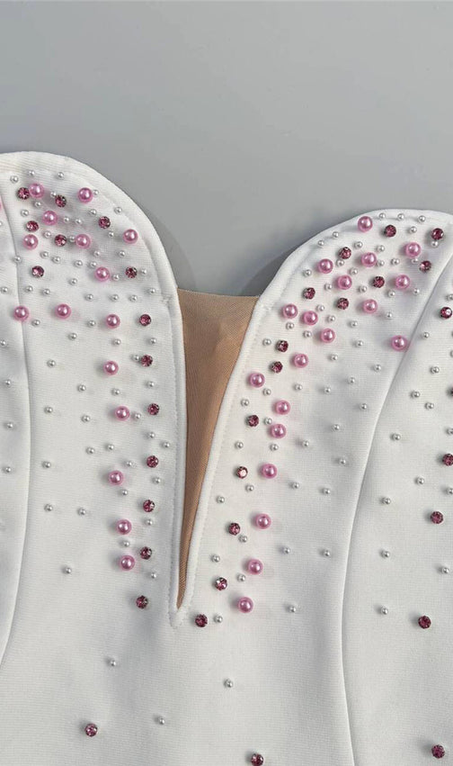 Hita Pink Strapless Beaded Floral Bandage Mini Dress - Party Glam