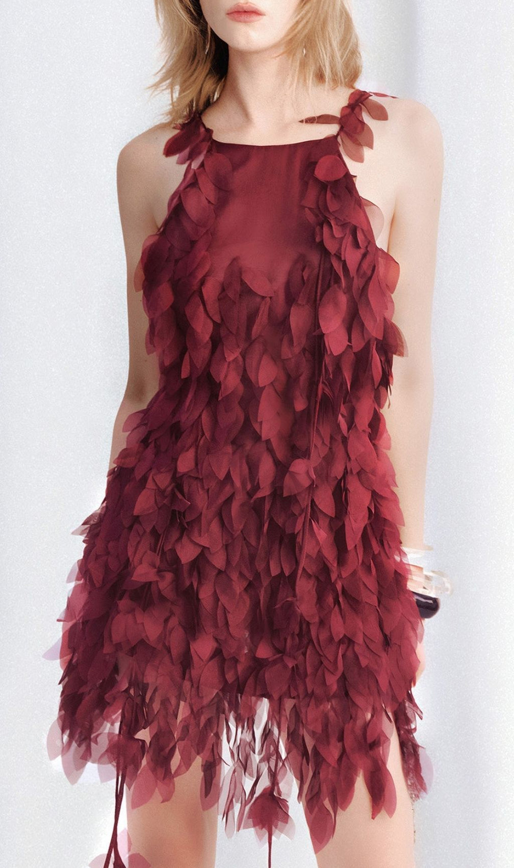 Korie Leaf Embellished Mesh Mini Dress