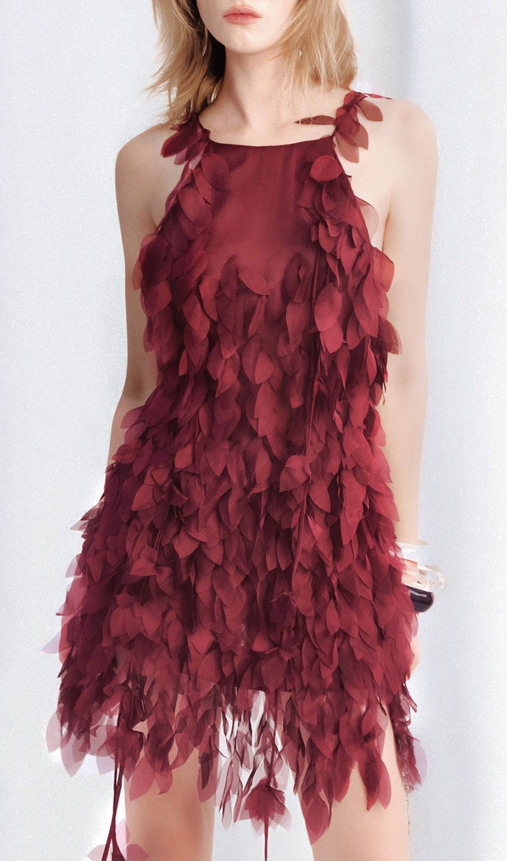 Korie Leaf Embellished Mesh Mini Dress