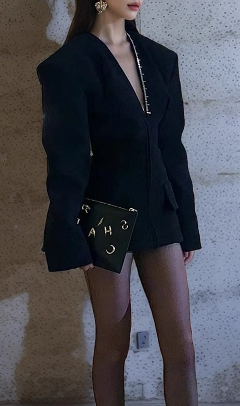 Gyan Black Long Sleeve Mini Blazer Dress