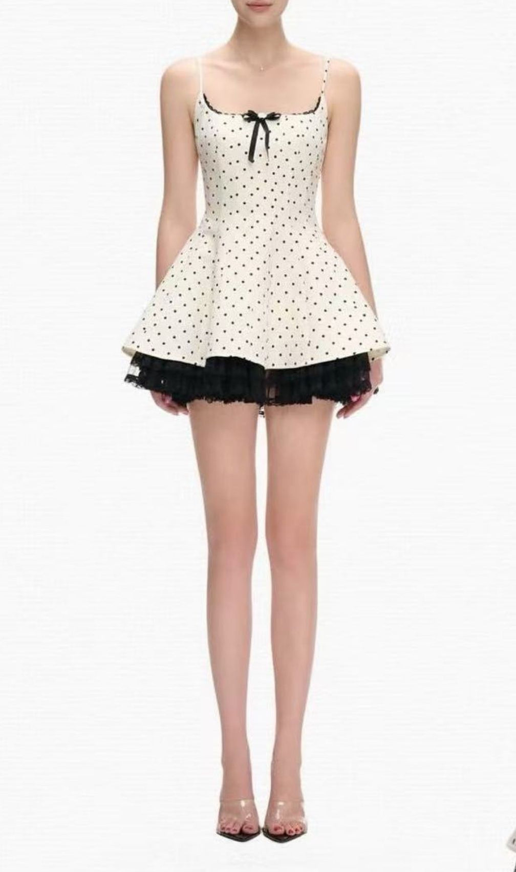 Katrien Playful Polka Dot Corset Mini Dress | Strappy Flare Babydoll Style